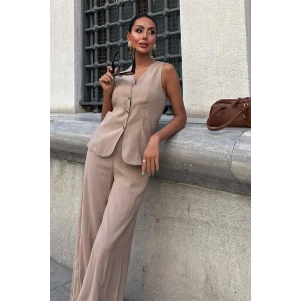 Arkası Bağcıklı Yelek Plazza Pantolon Modal Takım 10202-08