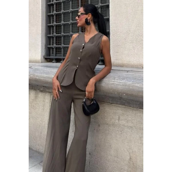 Arkası Bağcıklı Yelek Plazza Pantolon Modal Takım 10202-08