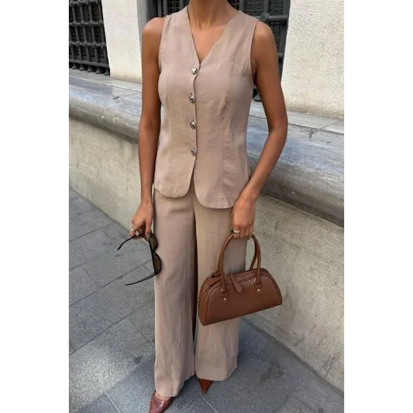 Arkası Bağcıklı Yelek Plazza Pantolon Modal Takım 10202-08