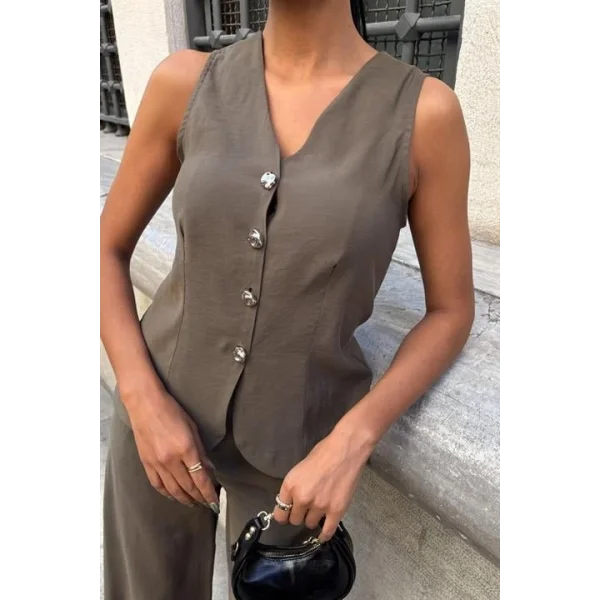 Arkası Bağcıklı Yelek Plazza Pantolon Modal Takım 10202-08