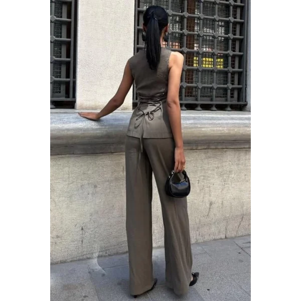 Arkası Bağcıklı Yelek Plazza Pantolon Modal Takım 10202-08