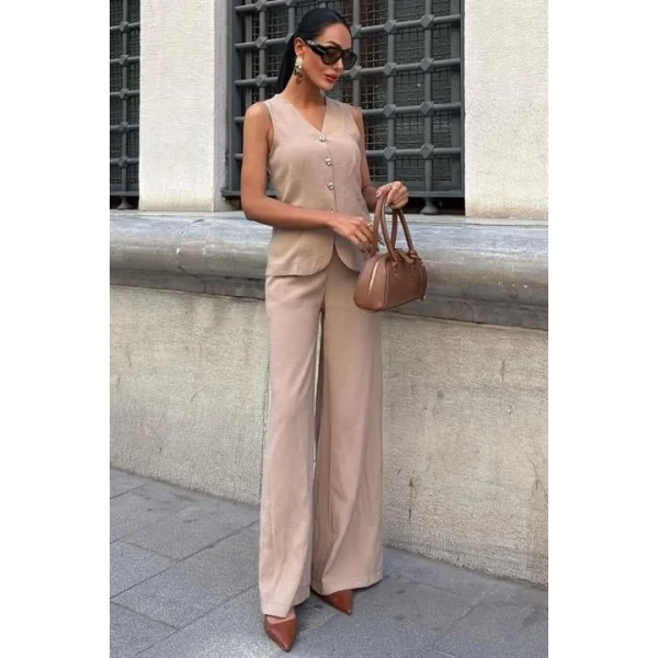 Arkası Bağcıklı Yelek Plazza Pantolon Modal Takım 10202-08