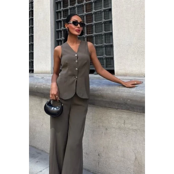 Arkası Bağcıklı Yelek Plazza Pantolon Modal Takım 10202-08