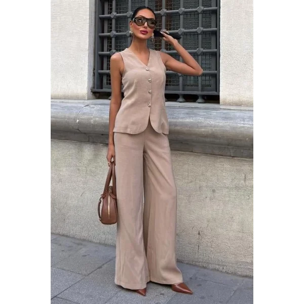 Arkası Bağcıklı Yelek Plazza Pantolon Modal Takım 10202-08