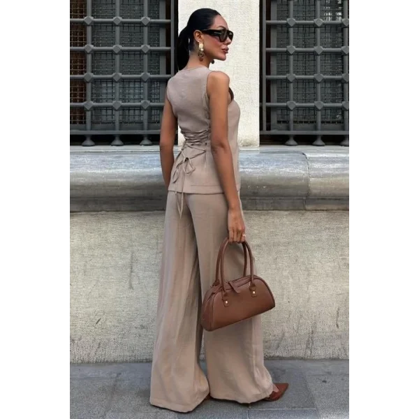 Arkası Bağcıklı Yelek Plazza Pantolon Modal Takım 10202-08