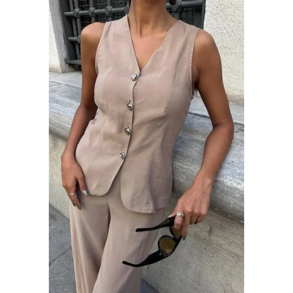 Arkası Bağcıklı Yelek Plazza Pantolon Modal Takım 10202-08