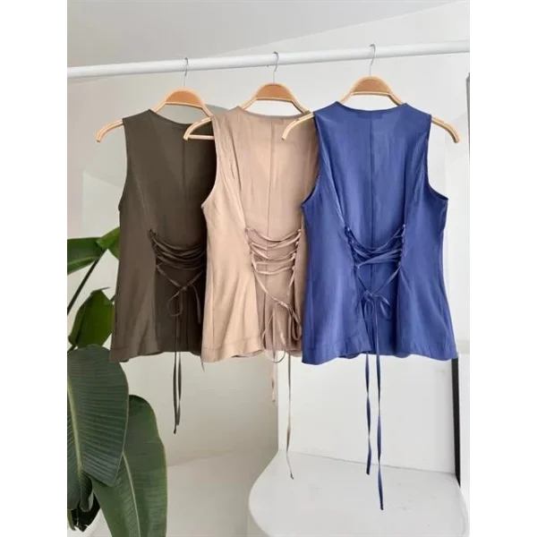 Arkası Bağcıklı Yelek Plazza Pantolon Modal Takım 10202-08