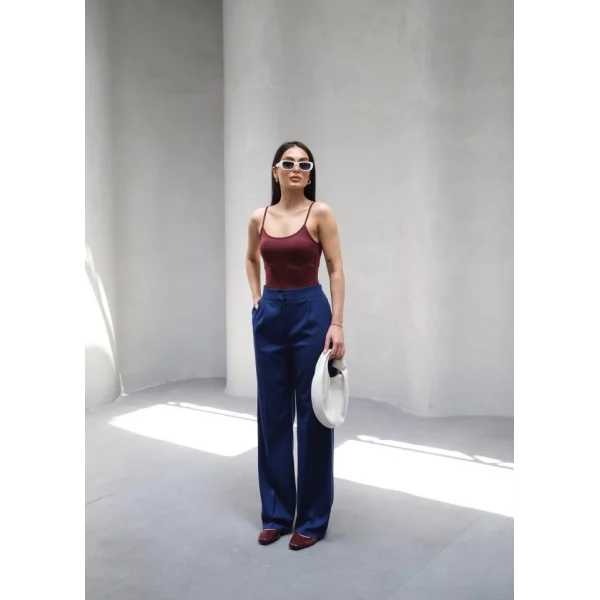 Arkasi Lasti̇kli̇ Pi̇leli̇ Dökümlü Wide Leg Pantolon