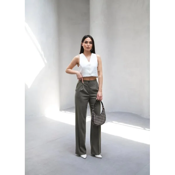 Arkasi Lasti̇kli̇ Pi̇leli̇ Dökümlü Wide Leg Pantolon