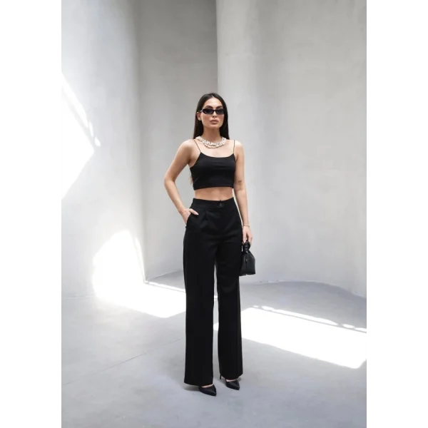 Arkasi Lasti̇kli̇ Pi̇leli̇ Dökümlü Wide Leg Pantolon