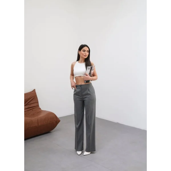 Arkasi Lasti̇kli̇ Pi̇leli̇ Dökümlü Wide Leg Pantolon