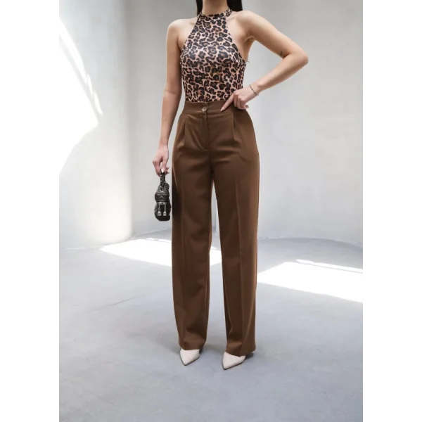 Arkasi Lasti̇kli̇ Pi̇leli̇ Dökümlü Wide Leg Pantolon