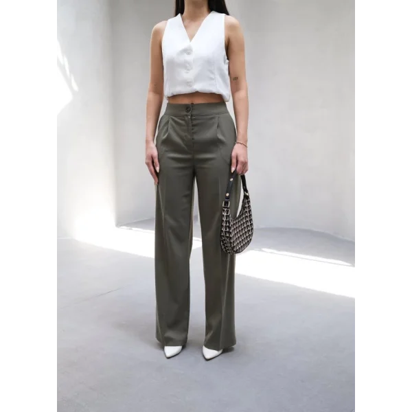 Arkasi Lasti̇kli̇ Pi̇leli̇ Dökümlü Wide Leg Pantolon