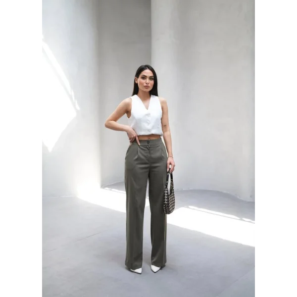 Arkasi Lasti̇kli̇ Pi̇leli̇ Dökümlü Wide Leg Pantolon