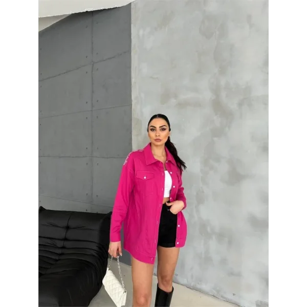 ARKASI NAKIŞLI GÖMLEK - Fuşya