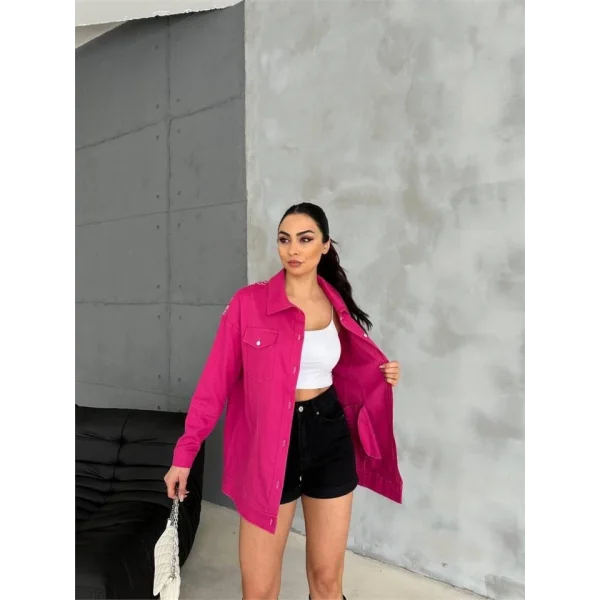 ARKASI NAKIŞLI GÖMLEK - Fuşya