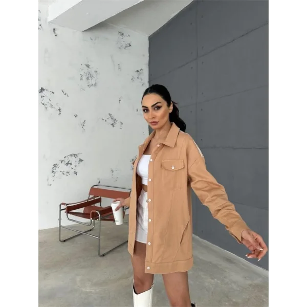 ARKASI NAKIŞLI GÖMLEK - Kahverengi