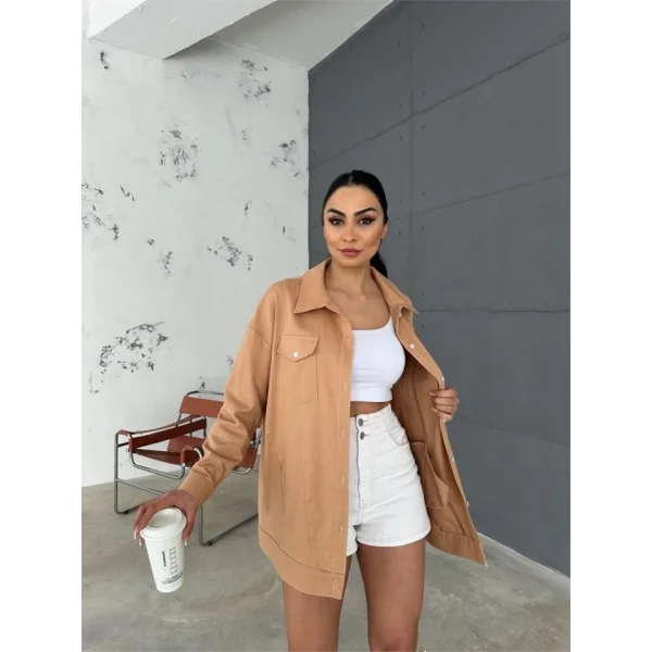 ARKASI NAKIŞLI GÖMLEK - Kahverengi