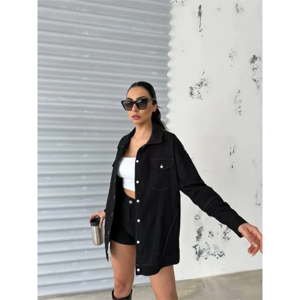 ARKASI NAKIŞLI GÖMLEK - Siyah