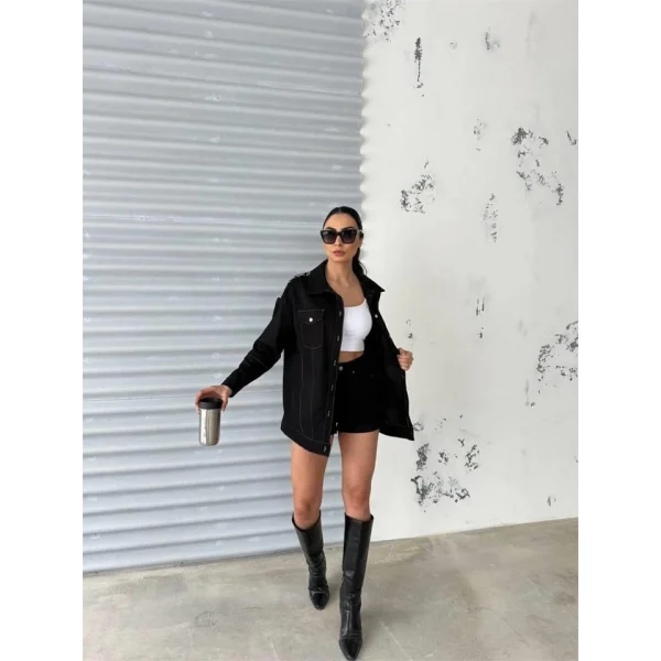 ARKASI NAKIŞLI GÖMLEK - Siyah