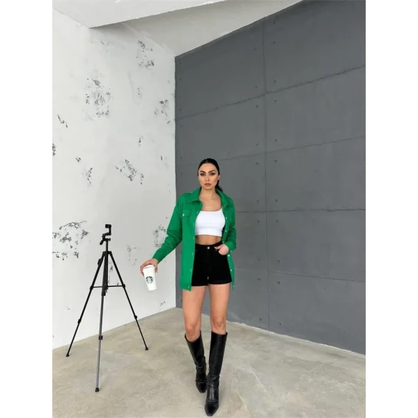 ARKASI NAKIŞLI GÖMLEK - Yeşil