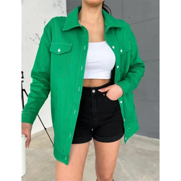 ARKASI NAKIŞLI GÖMLEK - Yeşil