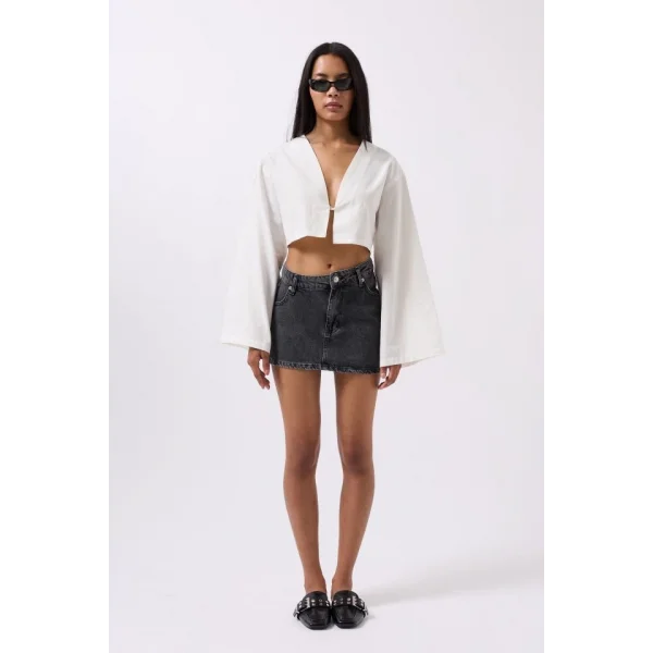 Asimetrik Bel Denim Mini Etek