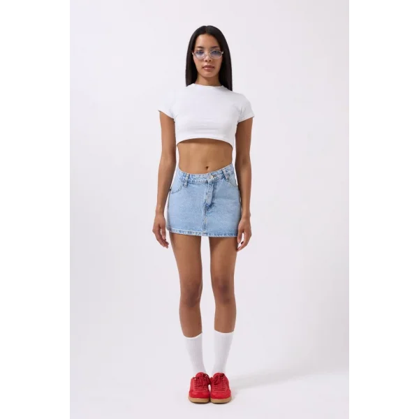 Asimetrik Bel Denim Mini Etek