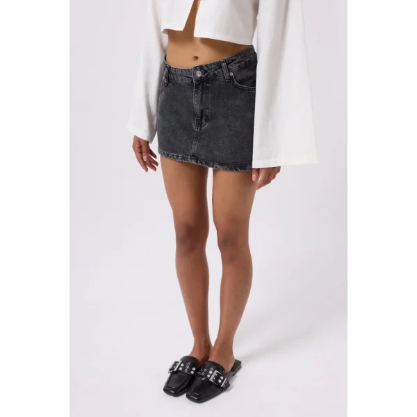 Asimetrik Bel Denim Mini Etek