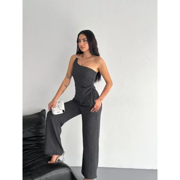 Asimetrik Crop Pantalon ikili Takım - Füme