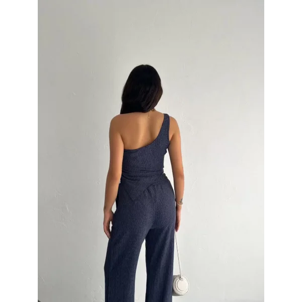 Asimetrik Crop Pantalon ikili Takım - Lacivert