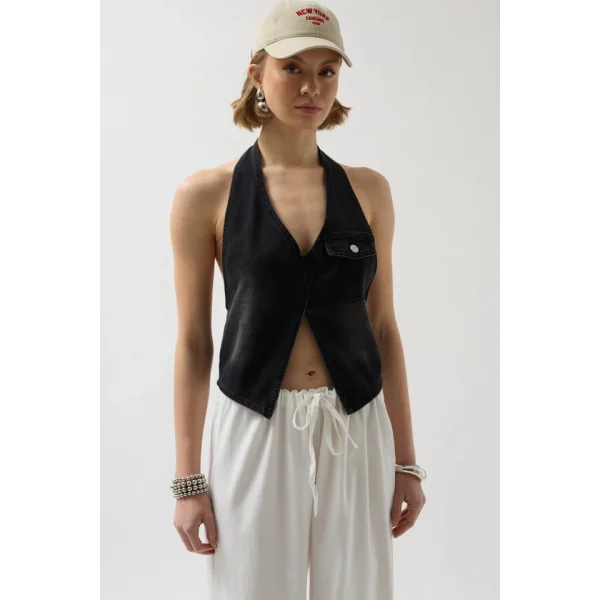 Asimetrik Denim Yelek