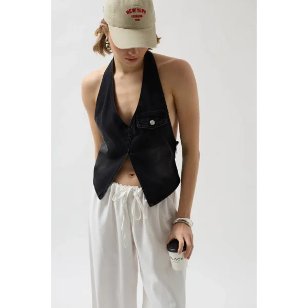 Asimetrik Denim Yelek