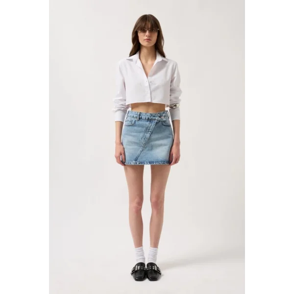 Asimetrik Kemer Denim Mini Etek