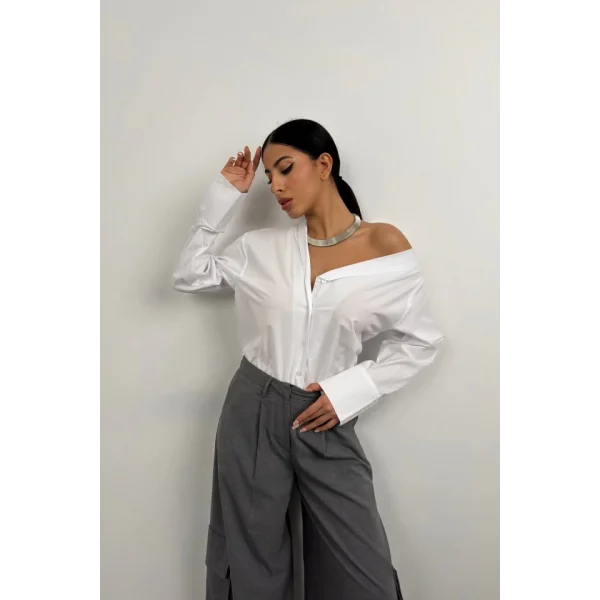 Asimetrik Şal Yaka Gömlek