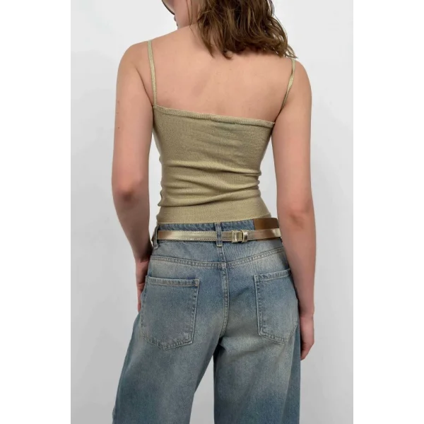 Askı Detay Parlak Triko Bluz