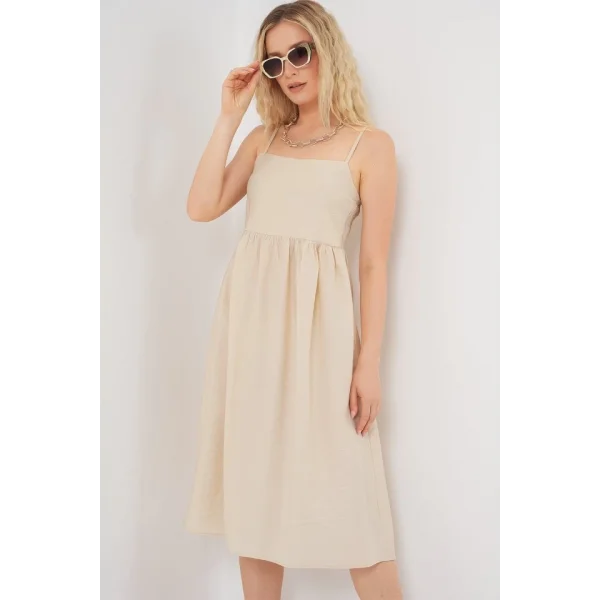 Askılı Ayrobin Elbise 2565 - Krem