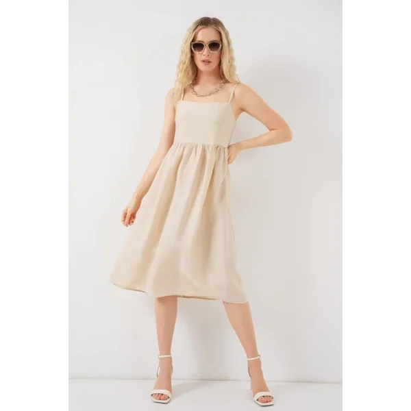 Askılı Ayrobin Elbise 2565 - Krem