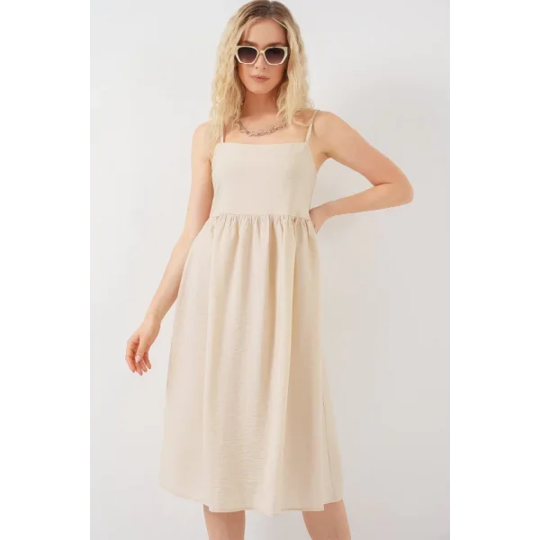 Askılı Ayrobin Elbise 2565 - Krem