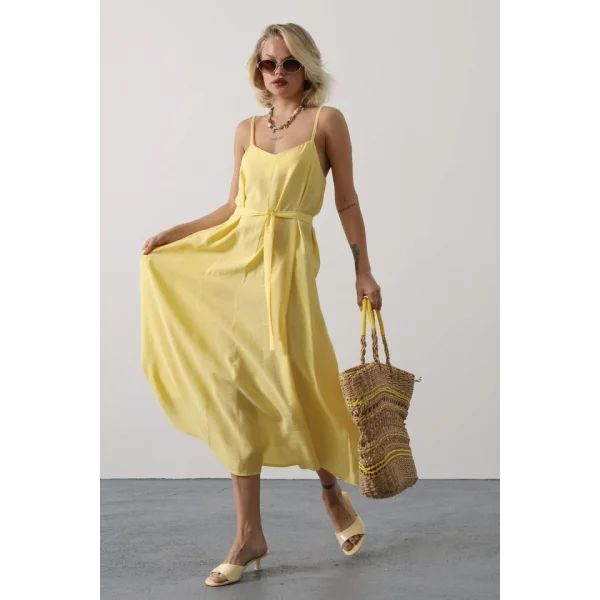 Askılı Basic Uzun Elbise - Sarı