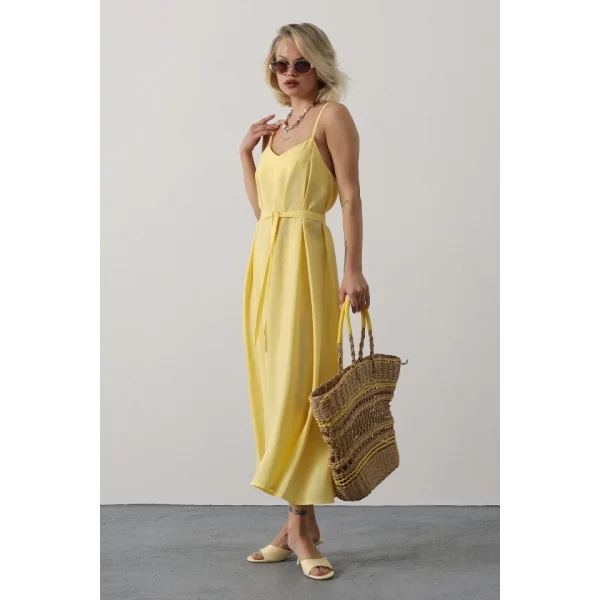 Askılı Basic Uzun Elbise - Sarı