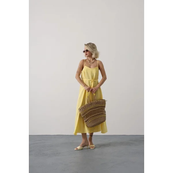 Askılı Basic Uzun Elbise - Sarı
