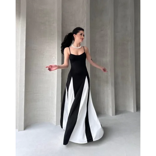 Askılı Beyaz Detaylı Maxı Kadın Elbise