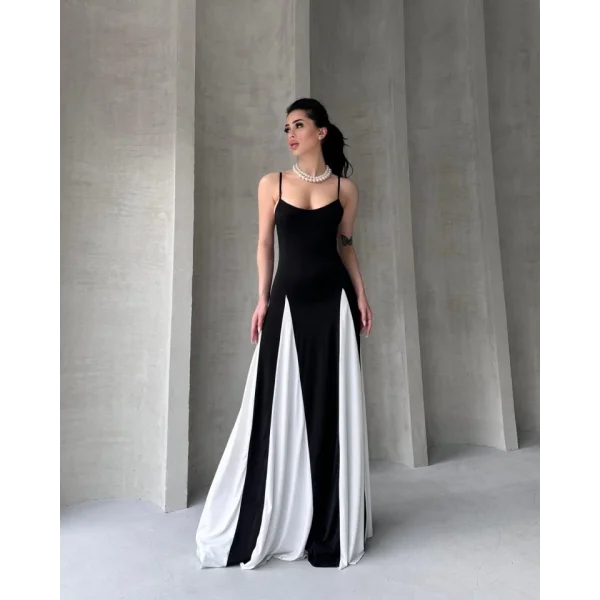 Askılı Beyaz Detaylı Maxı Kadın Elbise