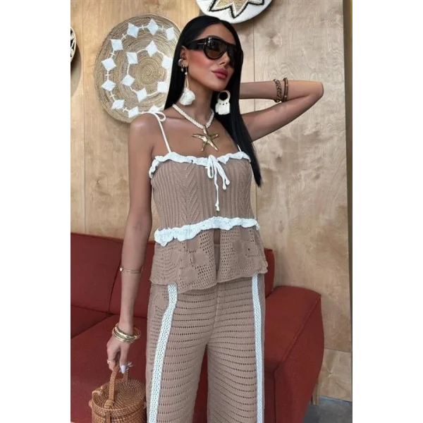 Askılı Bluz Pantolon Triko Takım 10114