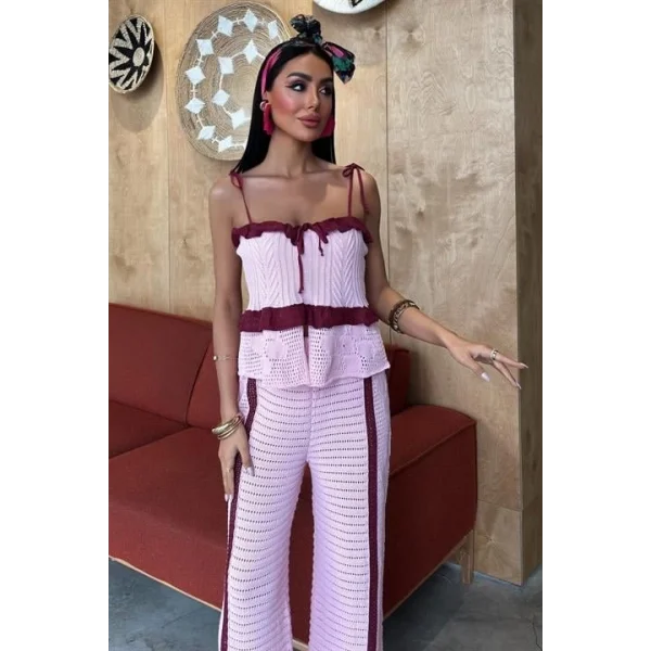 Askılı Bluz Pantolon Triko Takım 10114