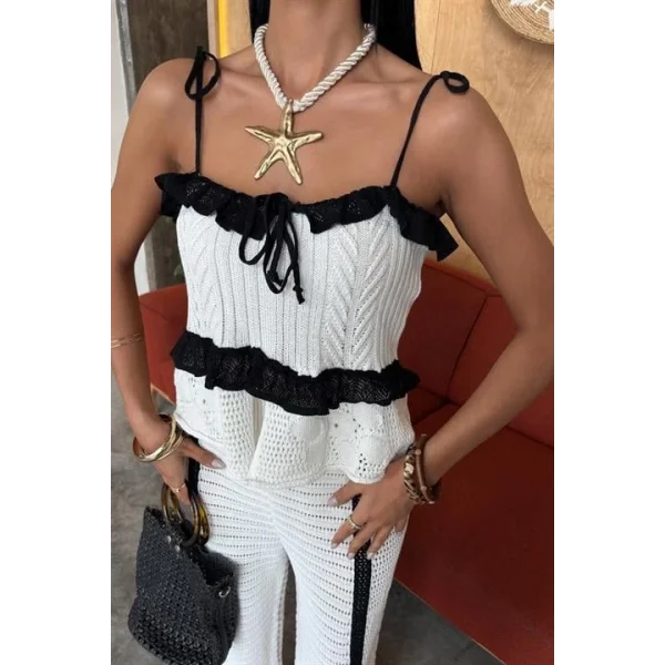 Askılı Bluz Pantolon Triko Takım 10114