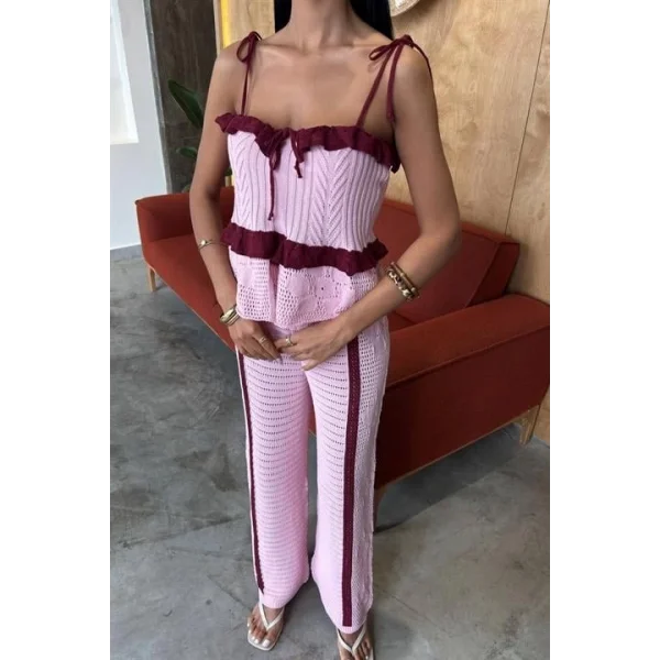 Askılı Bluz Pantolon Triko Takım 10114