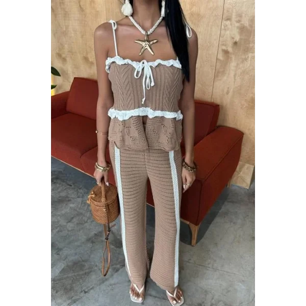 Askılı Bluz Pantolon Triko Takım 10114