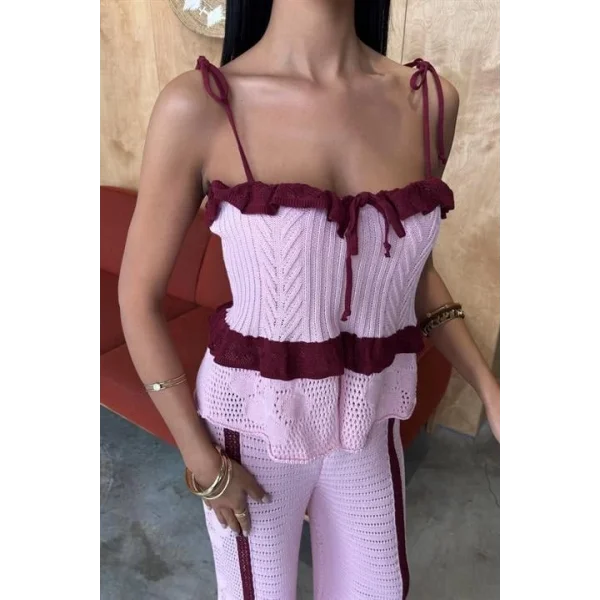 Askılı Bluz Pantolon Triko Takım 10114